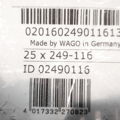 New Lot of 25 Wago 249-116 Terminal End Block Screwless Stop, 6mm Wide, Din Rail
