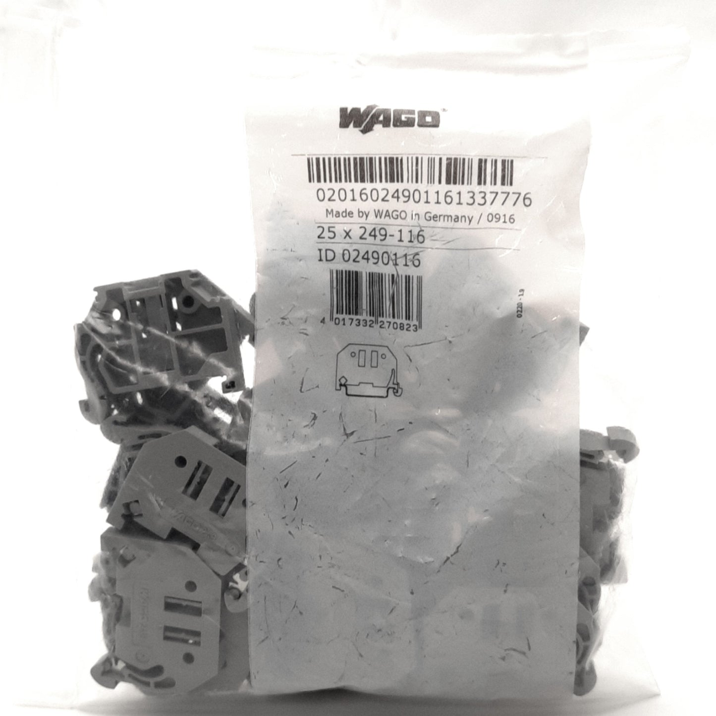 New Lot of 25 Wago 249-116 Terminal End Block Screwless Stop, 6mm Wide, Din Rail