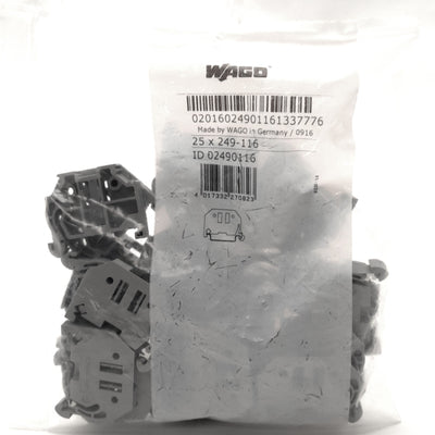 New Lot of 25 Wago 249-116 Terminal End Block Screwless Stop, 6mm Wide, Din Rail