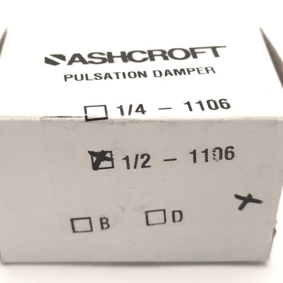New – Open box Ashcroft 1/2-1106S Pulsation Damper 1/2" NPT Male-Female, 5000 Psi Max, SS