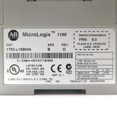 Used Allen Bradley 1763-L16BWA Ser B MicroLogix 1100 PLC Controller 16-Point 100-240V