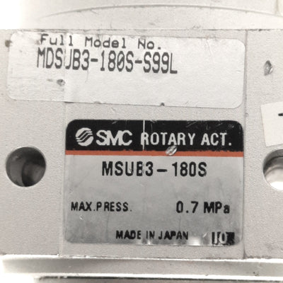 Used SMC MDSUB3-180S-S99L Rotary Actuator 180ø Rotation, M5 Ports, 0.15-0.7 MPa