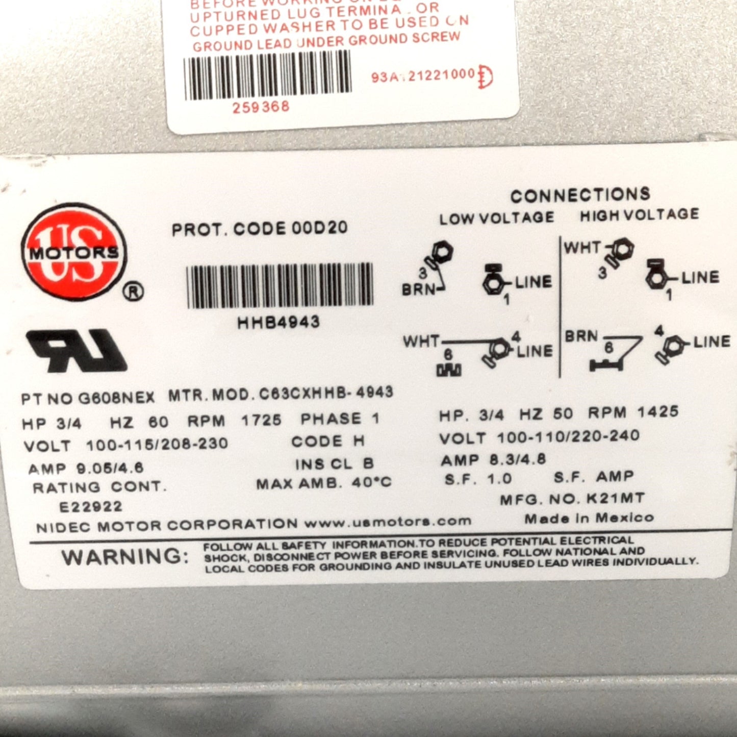 Used GAST 1023-101Q-G608NEX Rotary Vane 0.56kW 26.5inHg 8.3-10CFM 3/8"NPT 115/230VAC