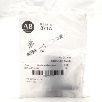 New Allen Bradley 871A-TS3-PM Ser B Pico 3 Pin Male Connector, M8, 60V 4A, PG7