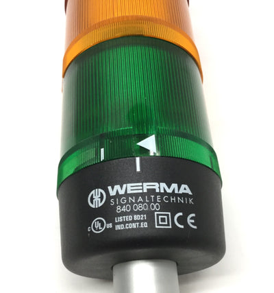 Used Werma 840.080.00 KombiSIGN Signal Tower Stacklight 24V Red, Green, Amber, 24"