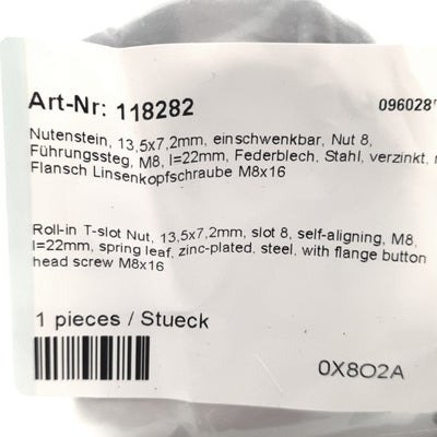 New Lot of 10 80/20 13036 Roll-In T-Slot Nut 13.5x7.2mm, Slot 8, 22mm, Leaf Spring