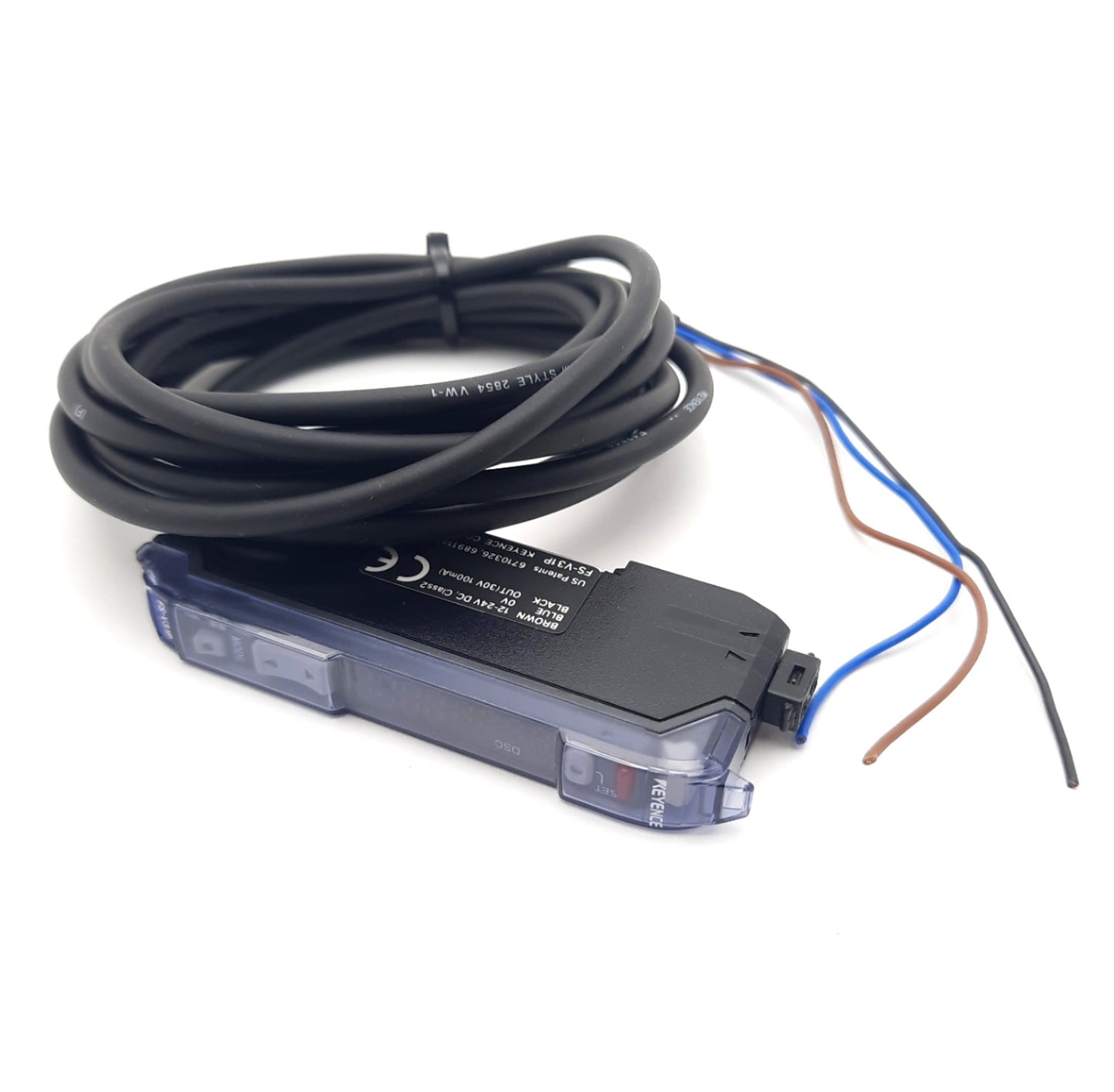 Used Keyence FS-V31P Fiber Optic Amplifier, PNP, 1 Output, 640nm, 12-24VDC DIN Rail