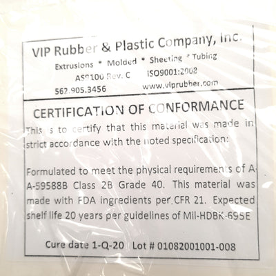 New – Open box VIP Rubber & Plastics A-A-59588B Silicone Sheet 12"x12"x5/64" Adhesive Backed