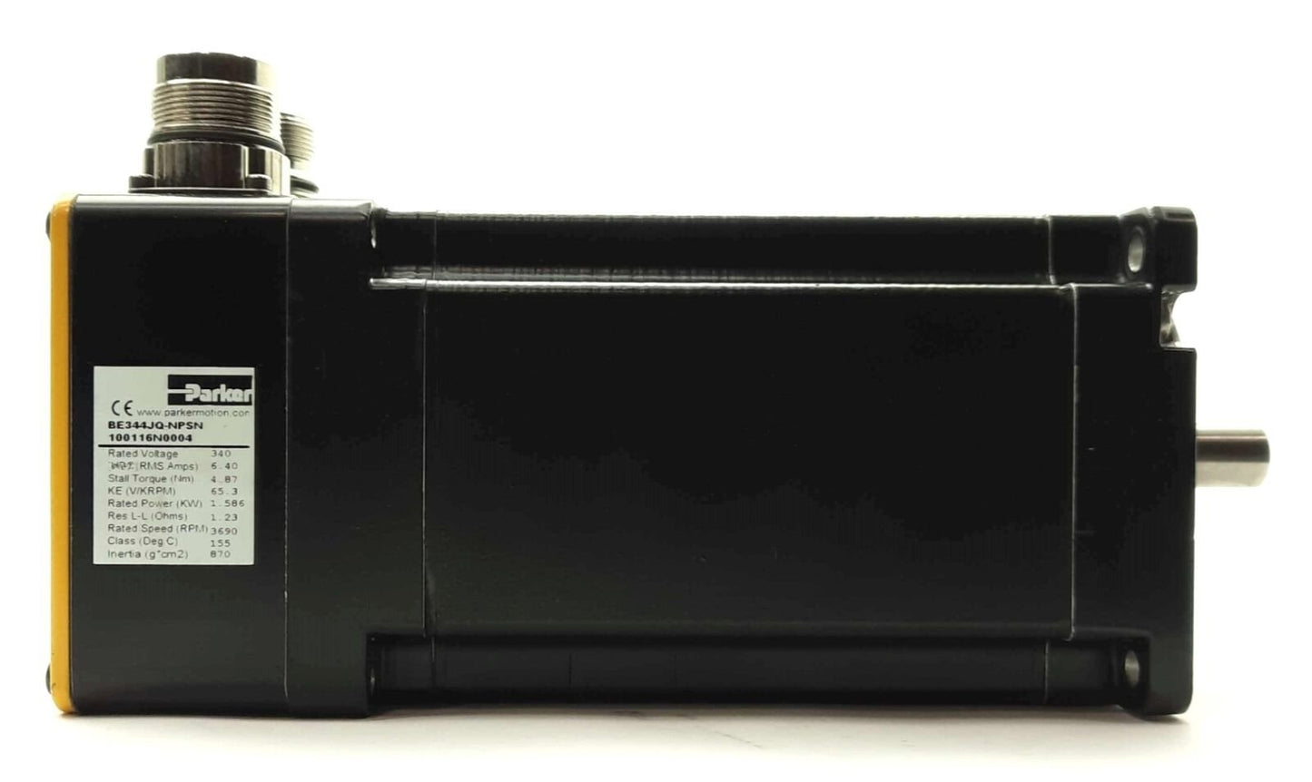 Used Parker BE344JQ-NPSN BE Series Servo Motor, 2980RPM, 6.4A, 4.86Nm, NEMA 34