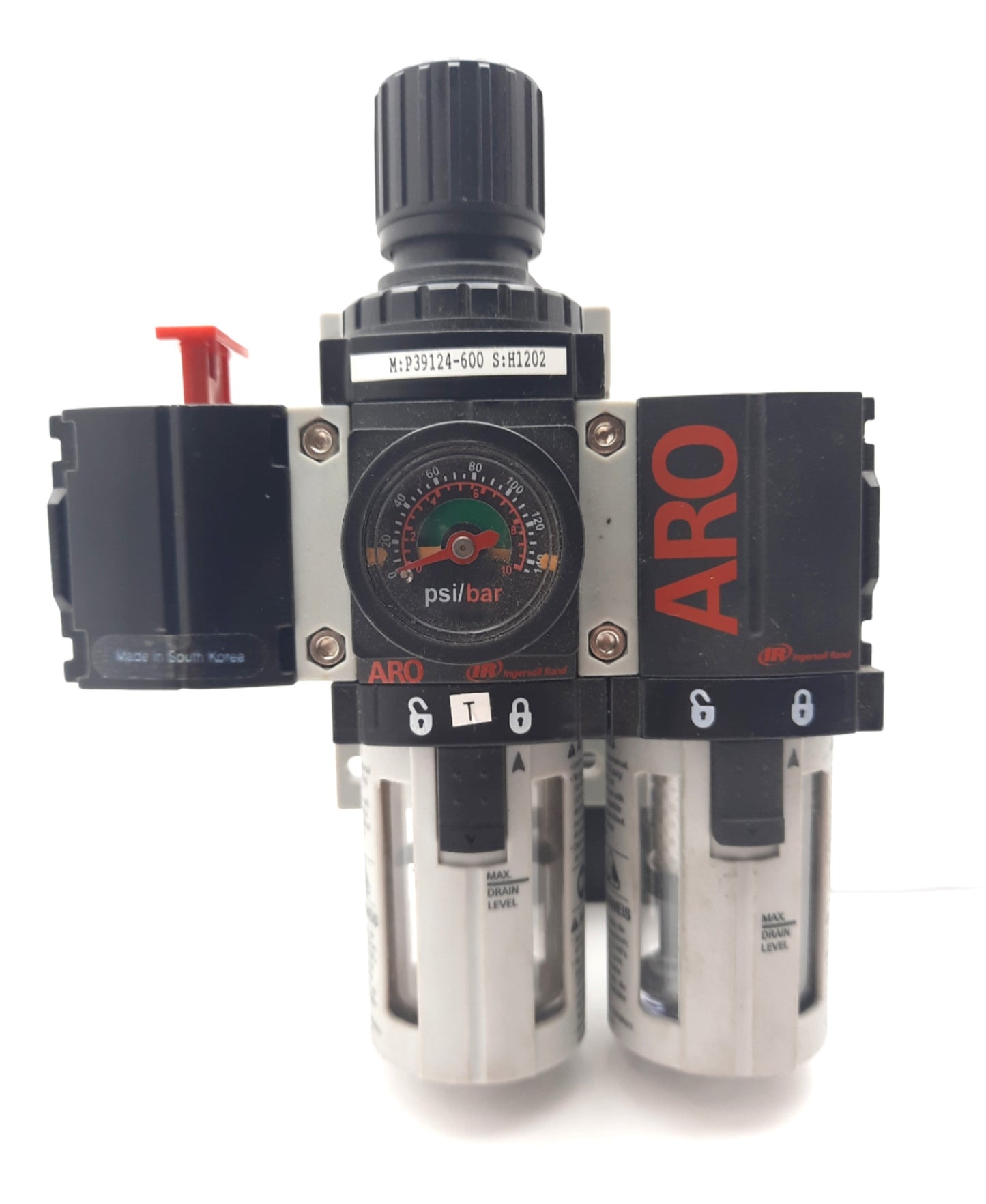 Used ARO P39124-600 Piggyback Filter Regulator, Filter And Lockout Valve 1/4" 0-30psi