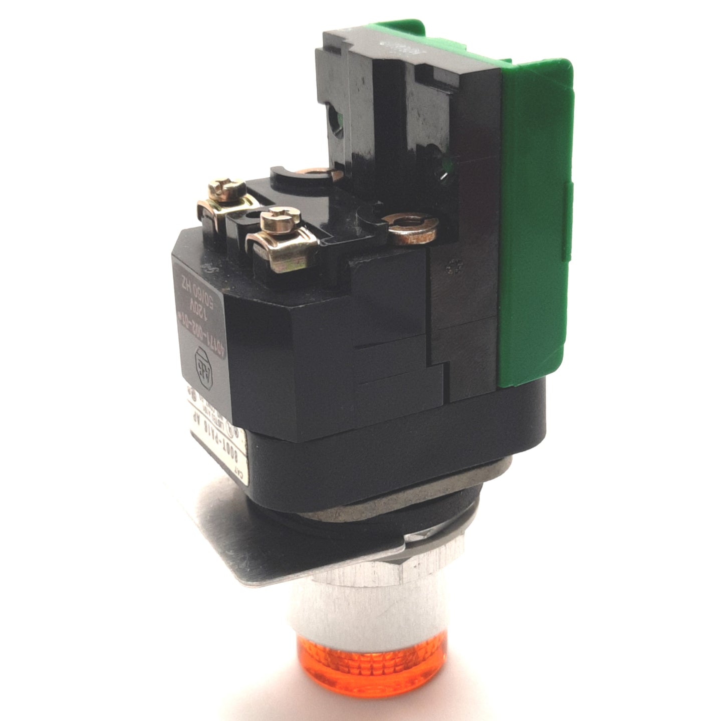 Used Allen Bradley 800T-PA16 AP Pushbutton W/ 800T-XAP & 40171-00201, 120v AC, Amber