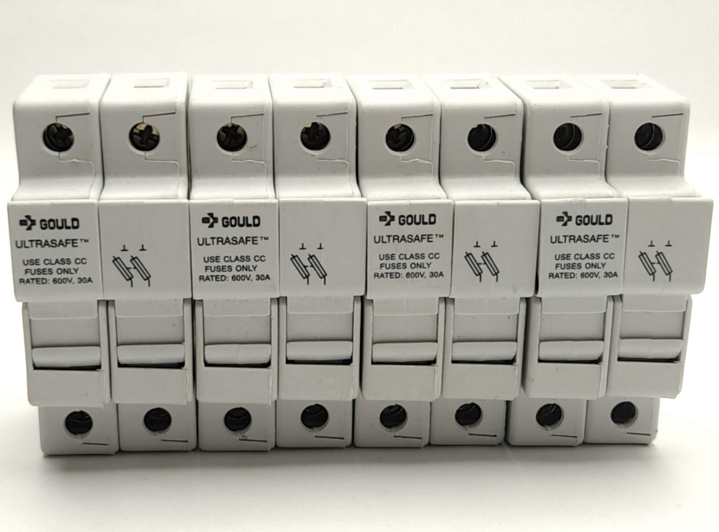 Used Lot of 4 Ferraz Shawmut USCC2 UltraSafe Fuse Holders, 2 Pole 600V 30AMP 35mm DIN