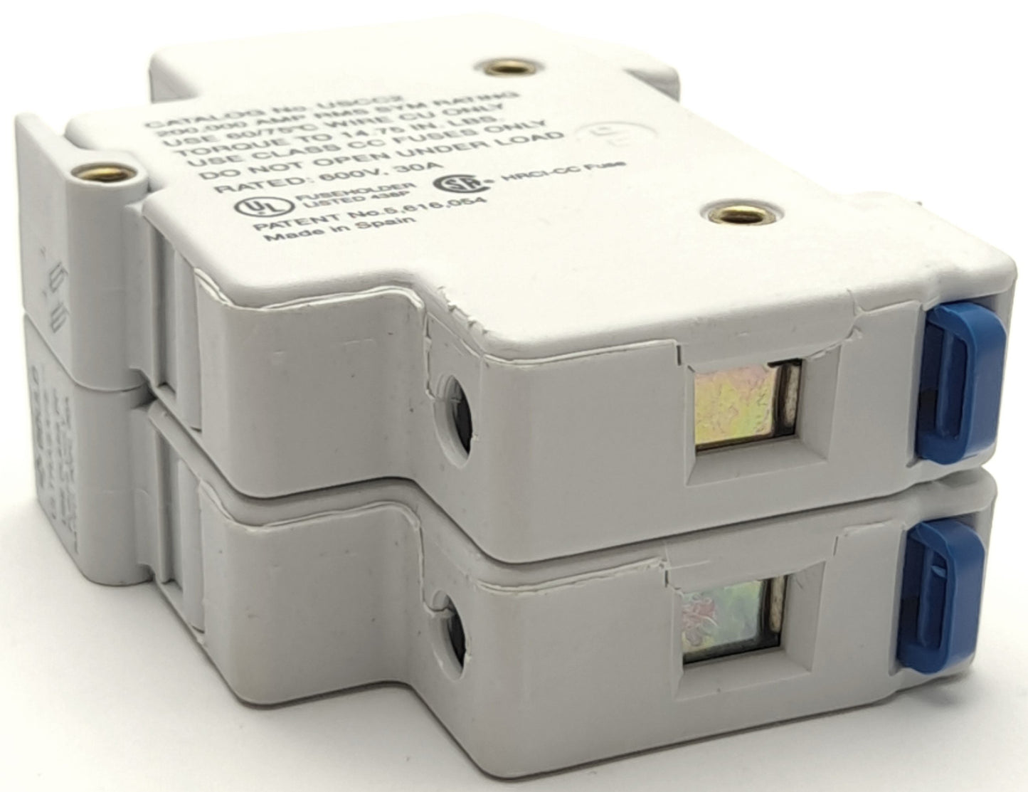 Used Lot of 4 Ferraz Shawmut USCC2 UltraSafe Fuse Holders, 2 Pole 600V 30AMP 35mm DIN