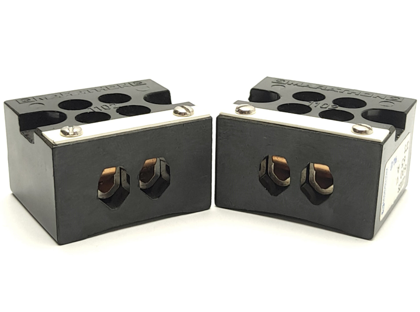 Used Lot of 2 Marathon 1102S Panel Mount Barrier Terminal Block, 65A, 600V, 6AWG Max