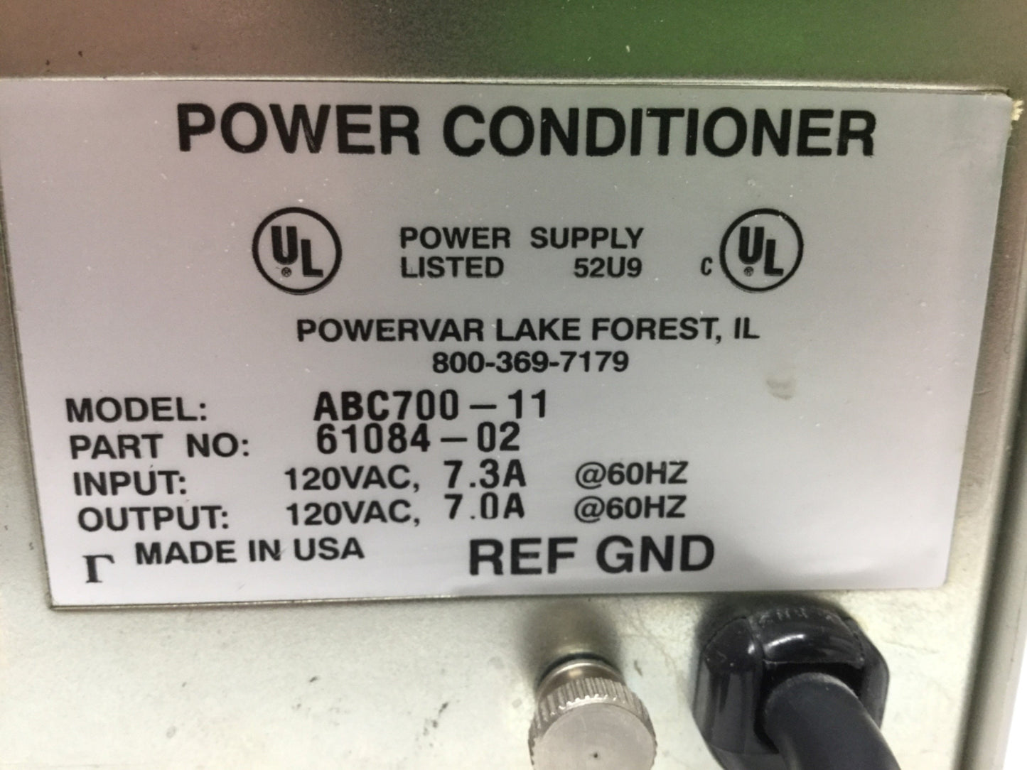 Used Powervar ABC700-11 3-Stage Toroidal Power Conditioner 4-Outlet, 840VA, 120VAC 7A