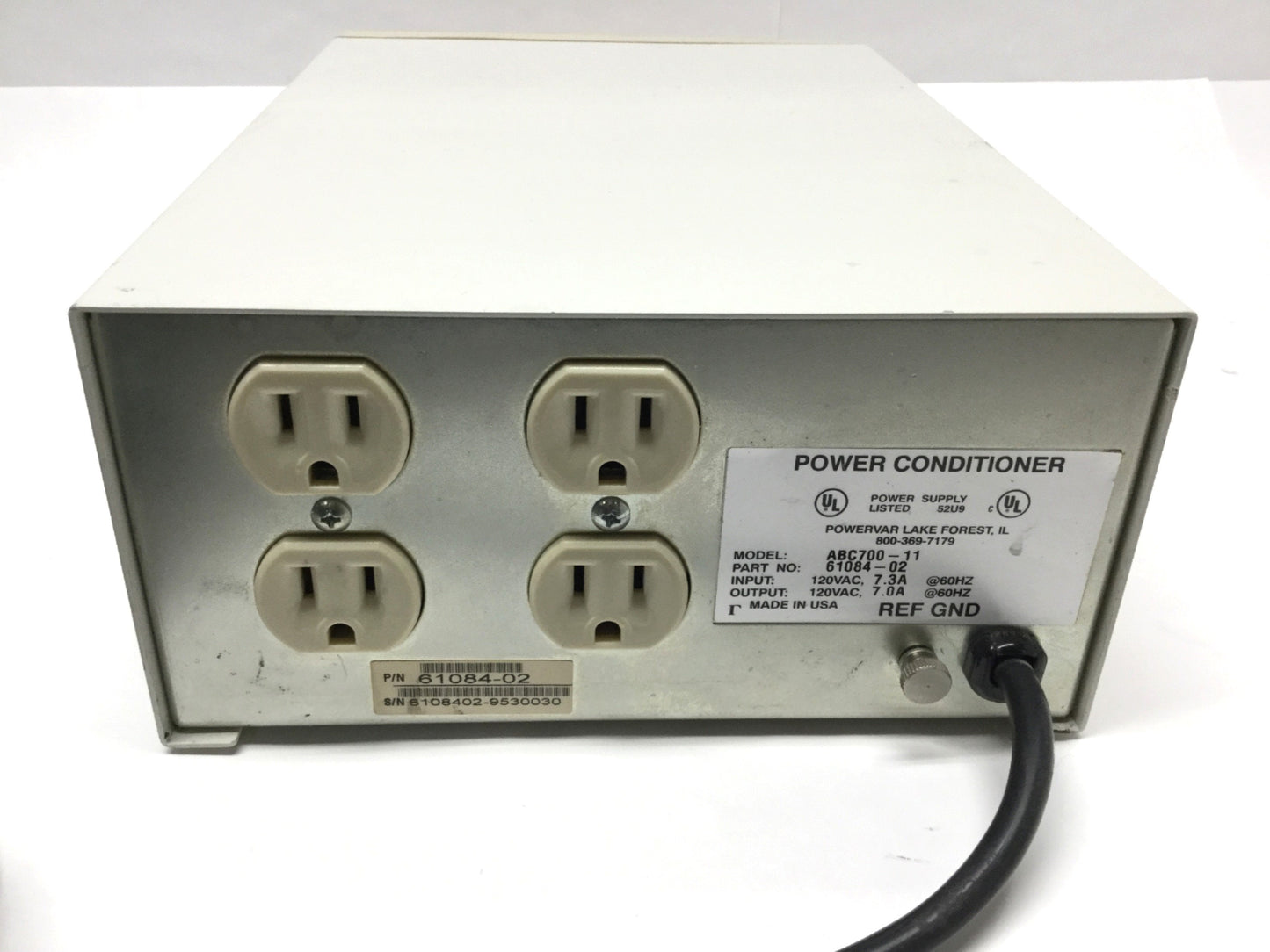 Used Powervar ABC700-11 3-Stage Toroidal Power Conditioner 4-Outlet, 840VA, 120VAC 7A