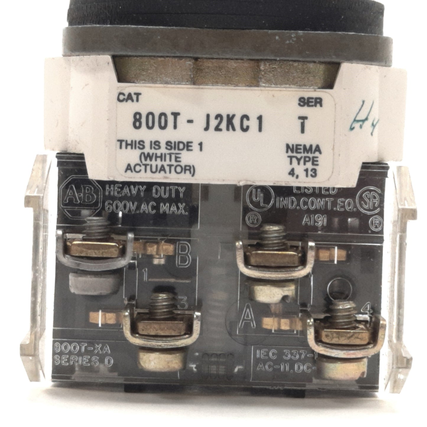 Used Allen Bradley 800T-J2KC1 T Selector Switch w/ x2 800T-XA D Contacts, 2NO/2NC