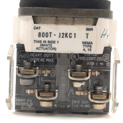 Used Allen Bradley 800T-J2KC1 T Selector Switch w/ x2 800T-XA D Contacts, 2NO/2NC