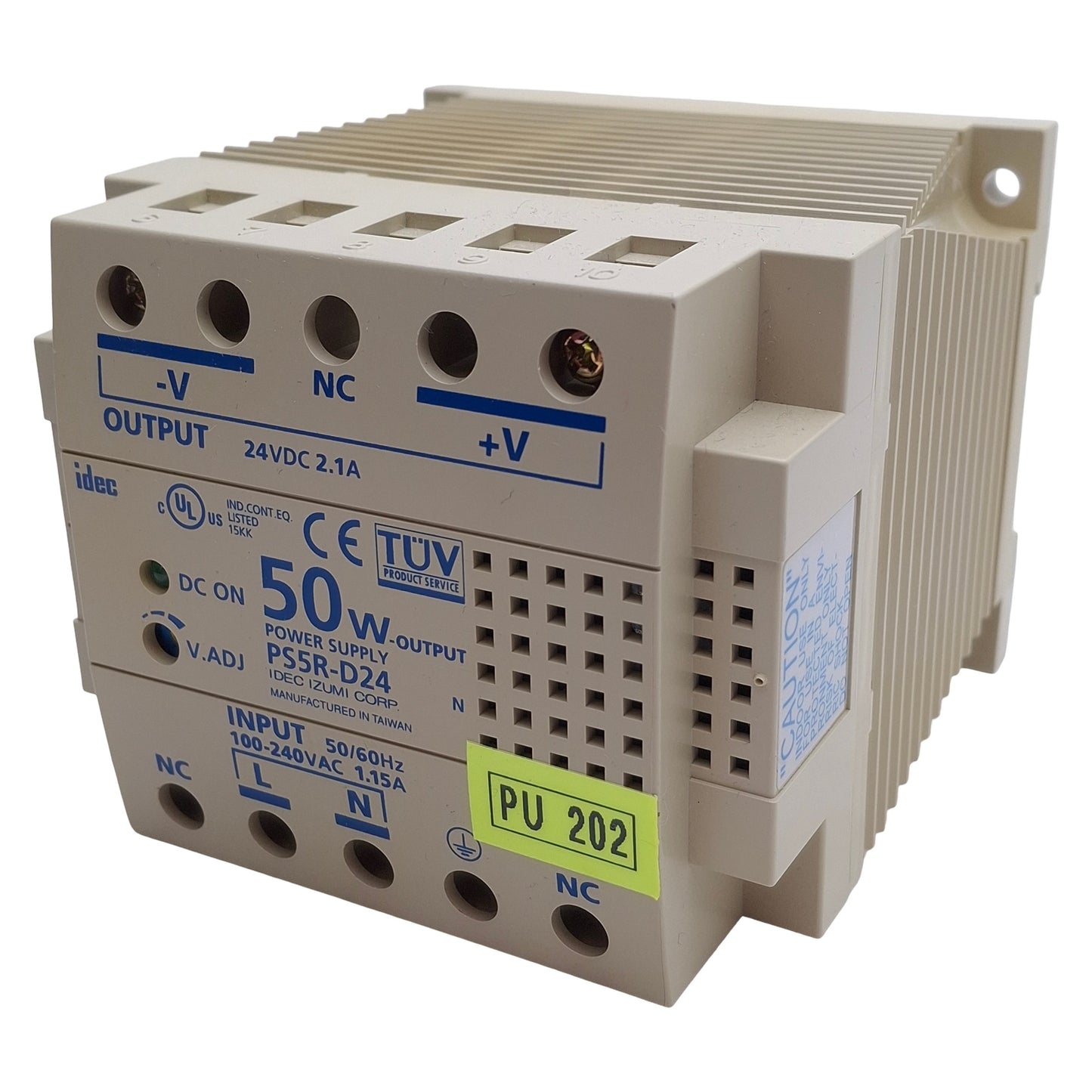 Used Idec PS5R-D24 Switching Power Supply, Input: 100-240VAC, Output: 24VDC 2.1A 50W