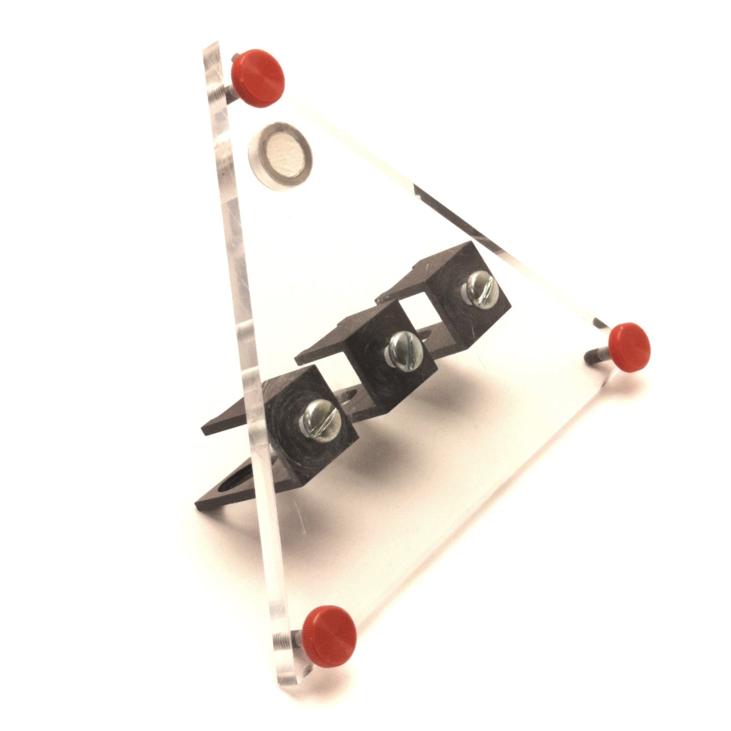 Used Masterflex 03226-10 Tripod Base For Three Flow Meters, w/ Bubble Level, Acrylic