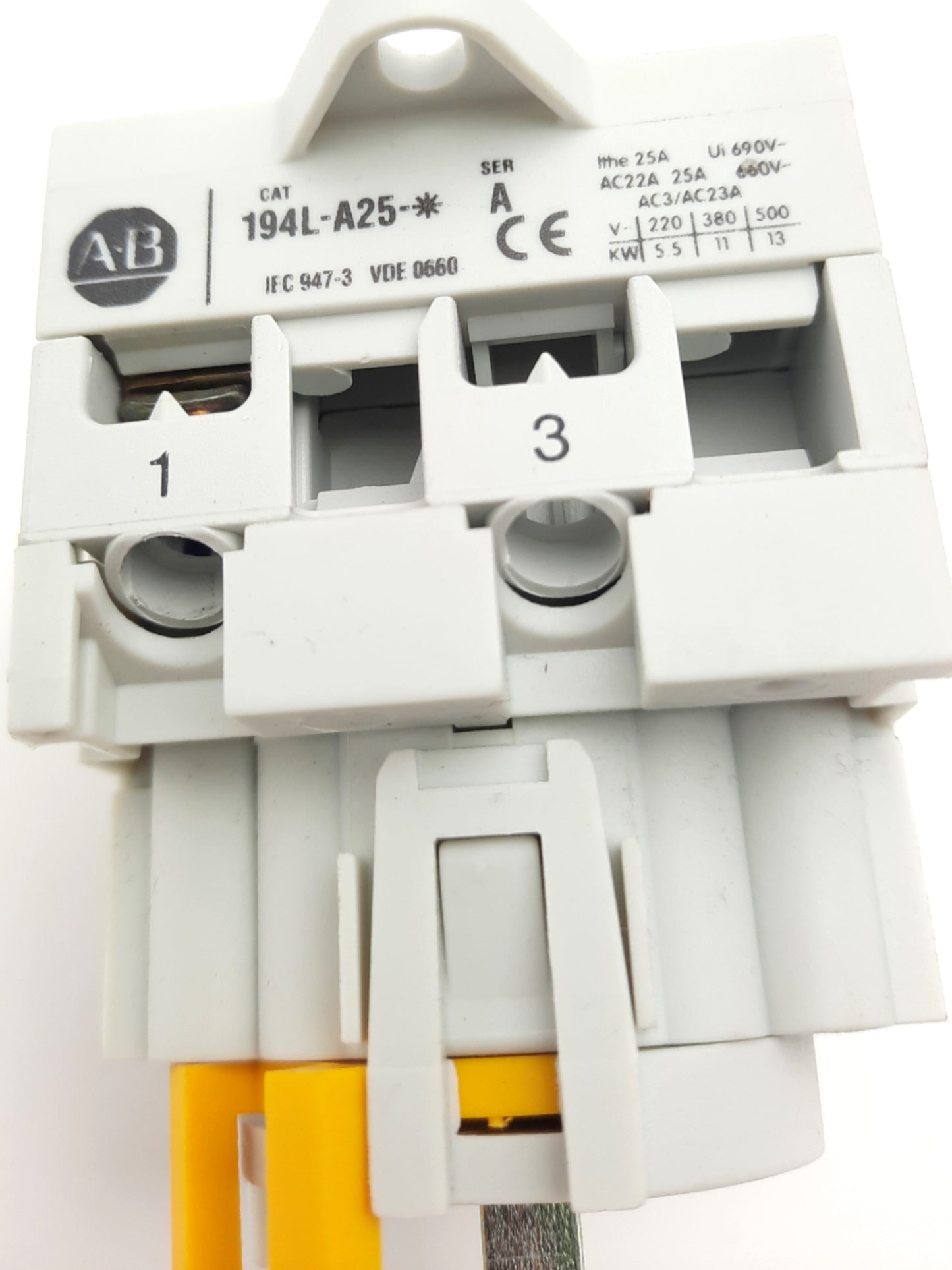 Used Allen Bradley 194L-A25-1751 Disconnect Switch 1-Pole Rating 600VAC 25A