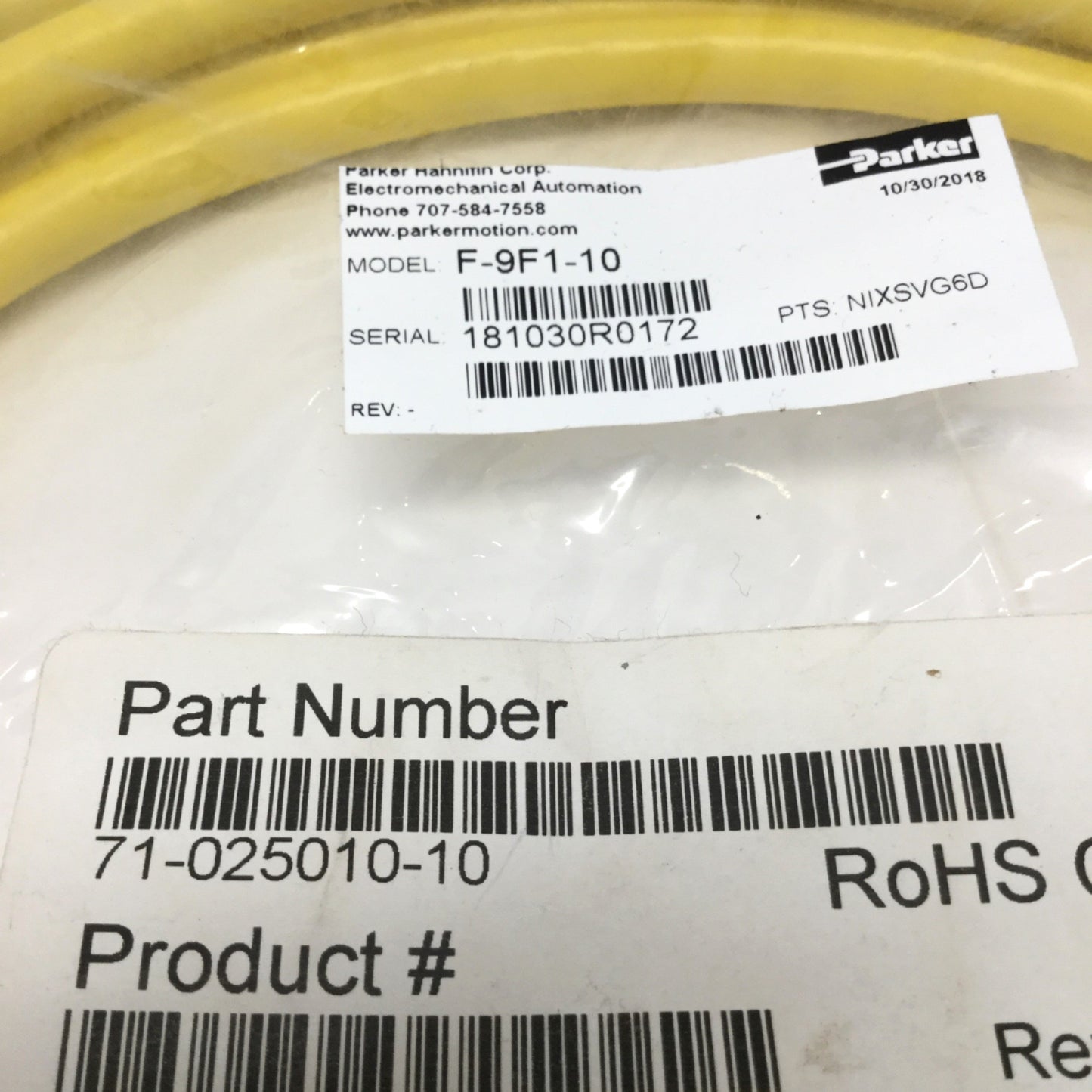 New Parker 71-025010-10 F-9F1 Servo Motor Encoder Feedback Cable PS Connector, 10ft