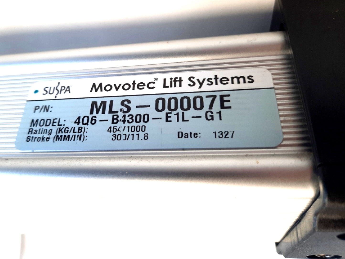 Used Suspa Movotec MLS-00007E Bolt-On Motor Driven Lift System 120VAC, 1000lbs, 11.8"