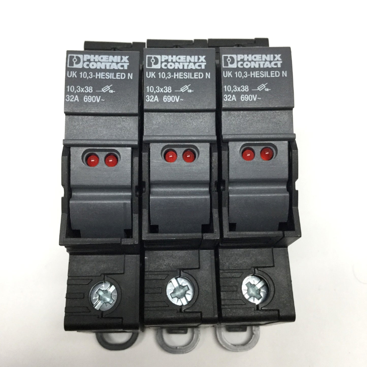 New – Open box Lot of 3 Phoenix UK 10,3-HESI LED Fuse Terminal Blocks 600VAC 32A 10.3x38mm