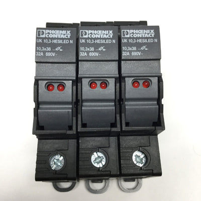 New – Open box Lot of 3 Phoenix UK 10,3-HESI LED Fuse Terminal Blocks 600VAC 32A 10.3x38mm