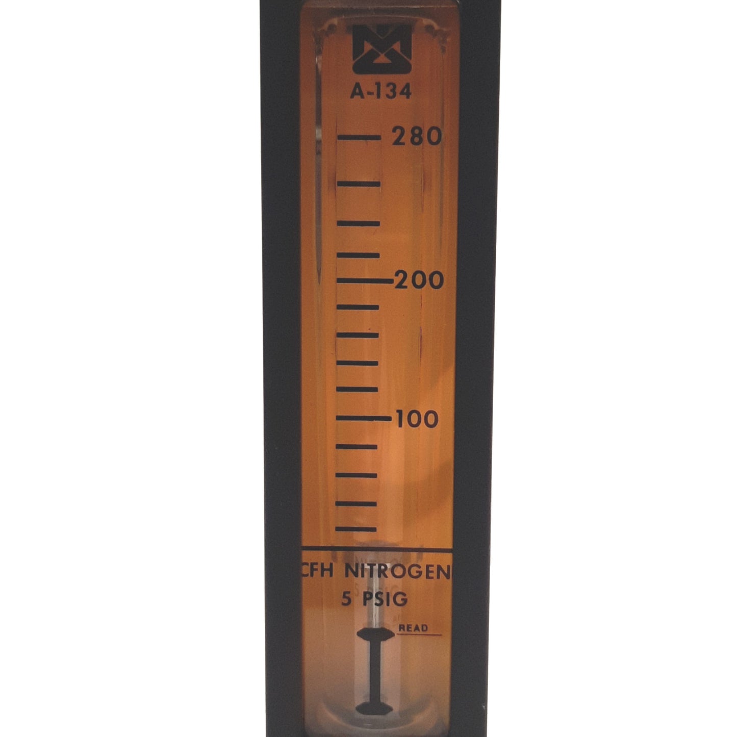 Used Matheson A1-8L781-A134 FM-1100 Nitrogen Flowmeter 280 CFH 5 Psig, 1/2" ORB-8