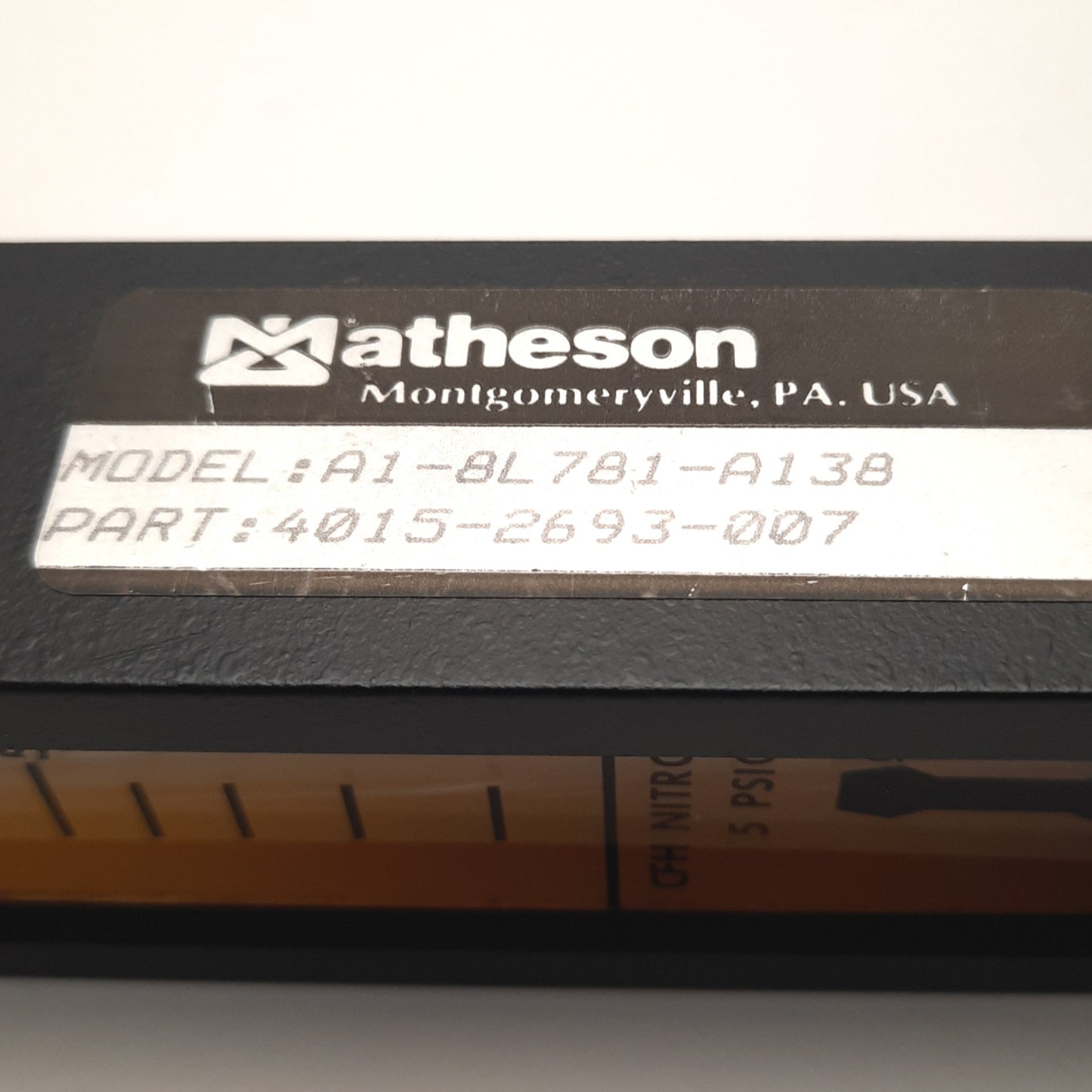 Used Matheson A1-8L781-A138 FM-1100 Nitrogen Flowmeter 1000 CFH 5 Psig, 1/2" ORB-8