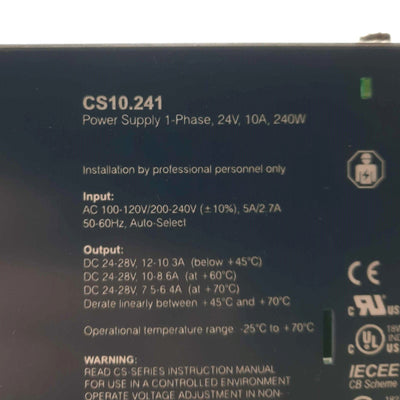Used PULS CS10.241 DC Power Supply 24VDC 10A Output 100-120/200-240VAC Input DIN Rail