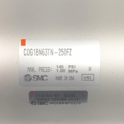 New SMC CDG1BN63TN-250FZ Air Cylinder, 63mm Bore, 250mm Stroke, 0.05-1.0 MPa, M10