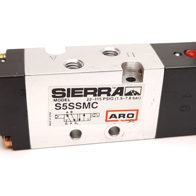 Used ARO S5SSMC Sierra Solenoid Valve, 2-Position 5-Port, 120VAC, 22-115psi, M5x0.8