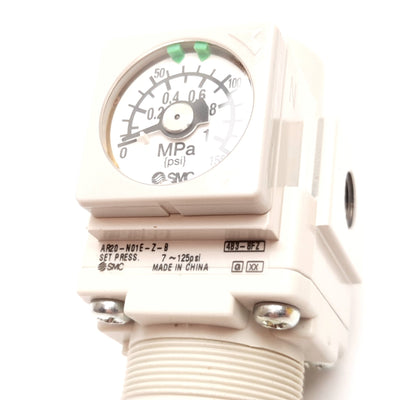 New SMC AR20-N01E-Z-B Pressure Regulator, Supply: 145psi, Set: 7-125psi, With Gauge