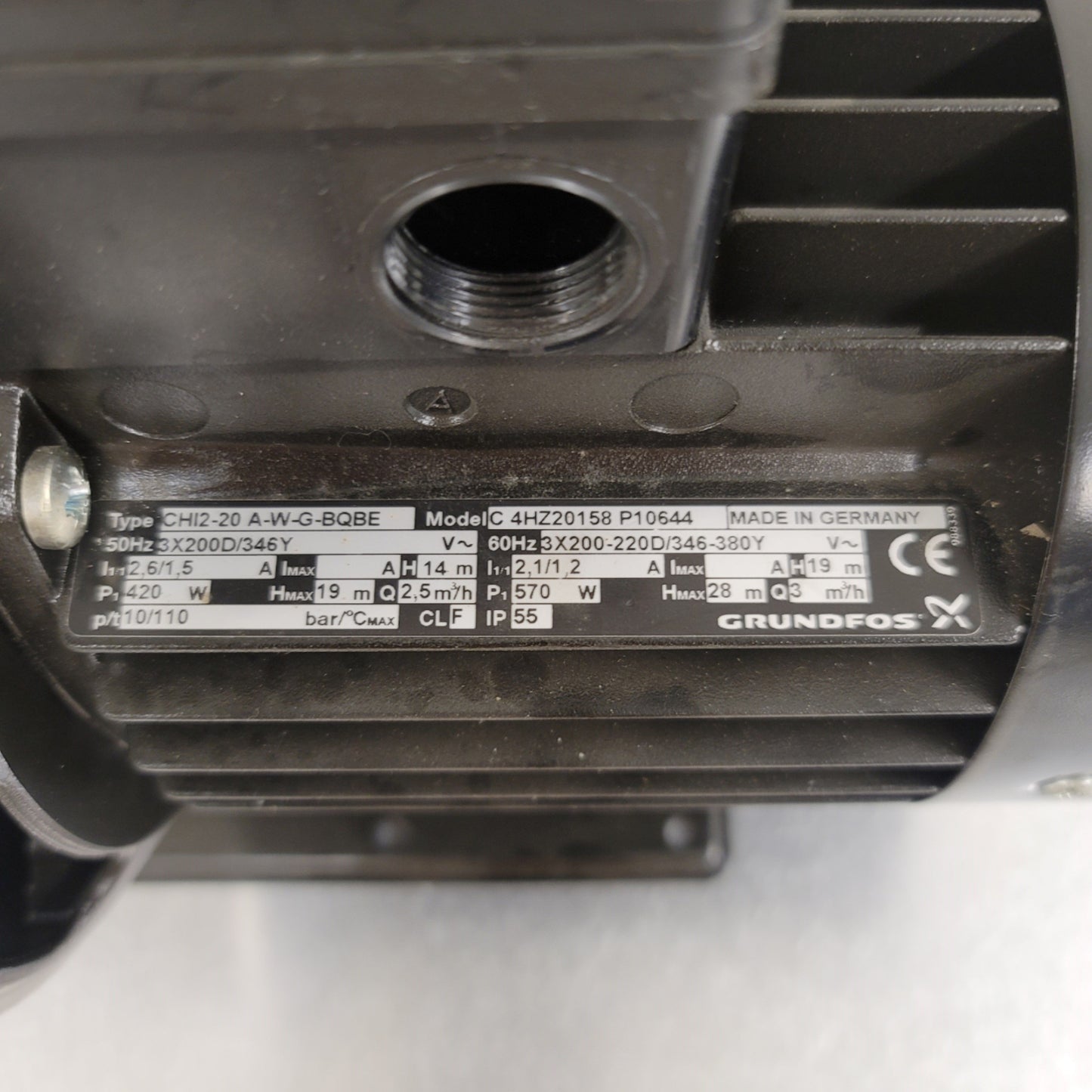 Used Grundfos CHI2-20 A-W-G-BQBE Multi-Purpose Stainless Steel Pump 220/380VAC 3-Ph