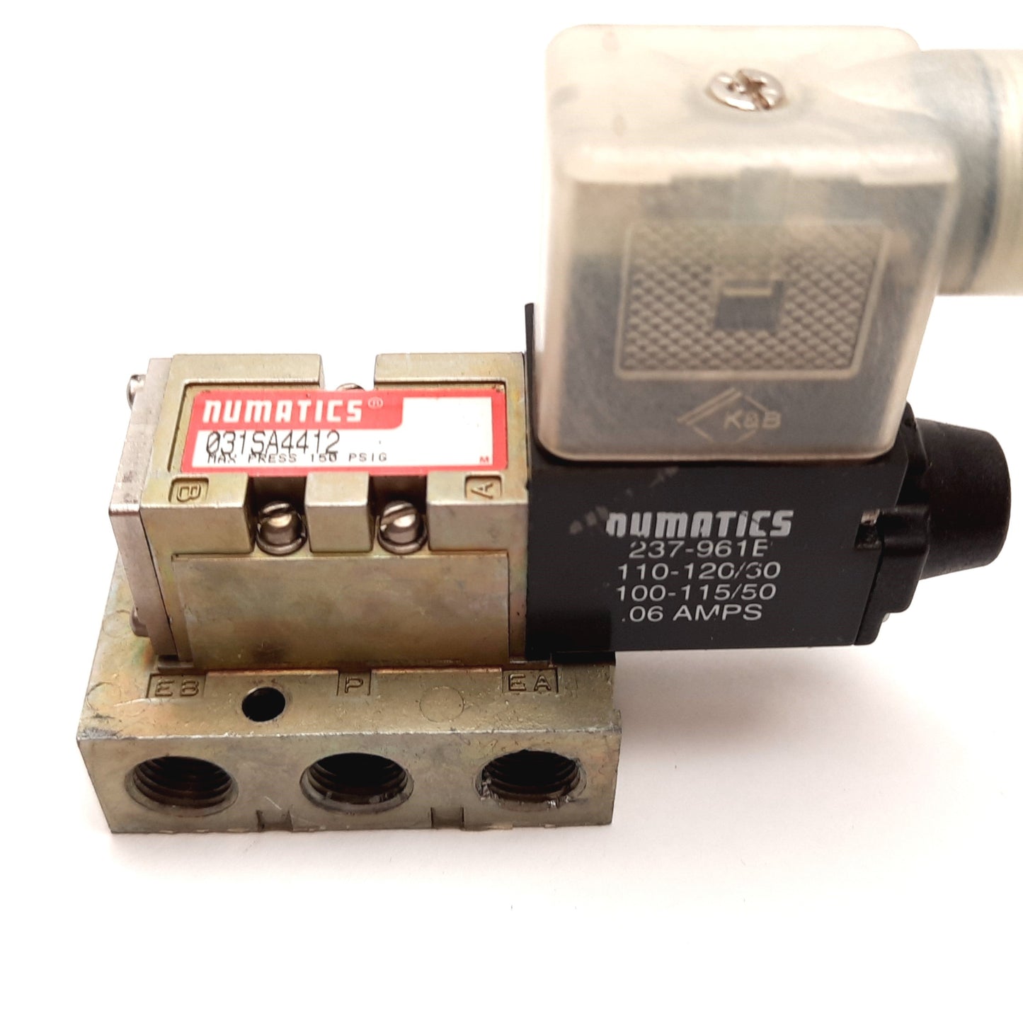 Used Numatics 031SA4412 Solenoid Valve, 2-Position 5-Port, 100-120VAC, 150psi Max