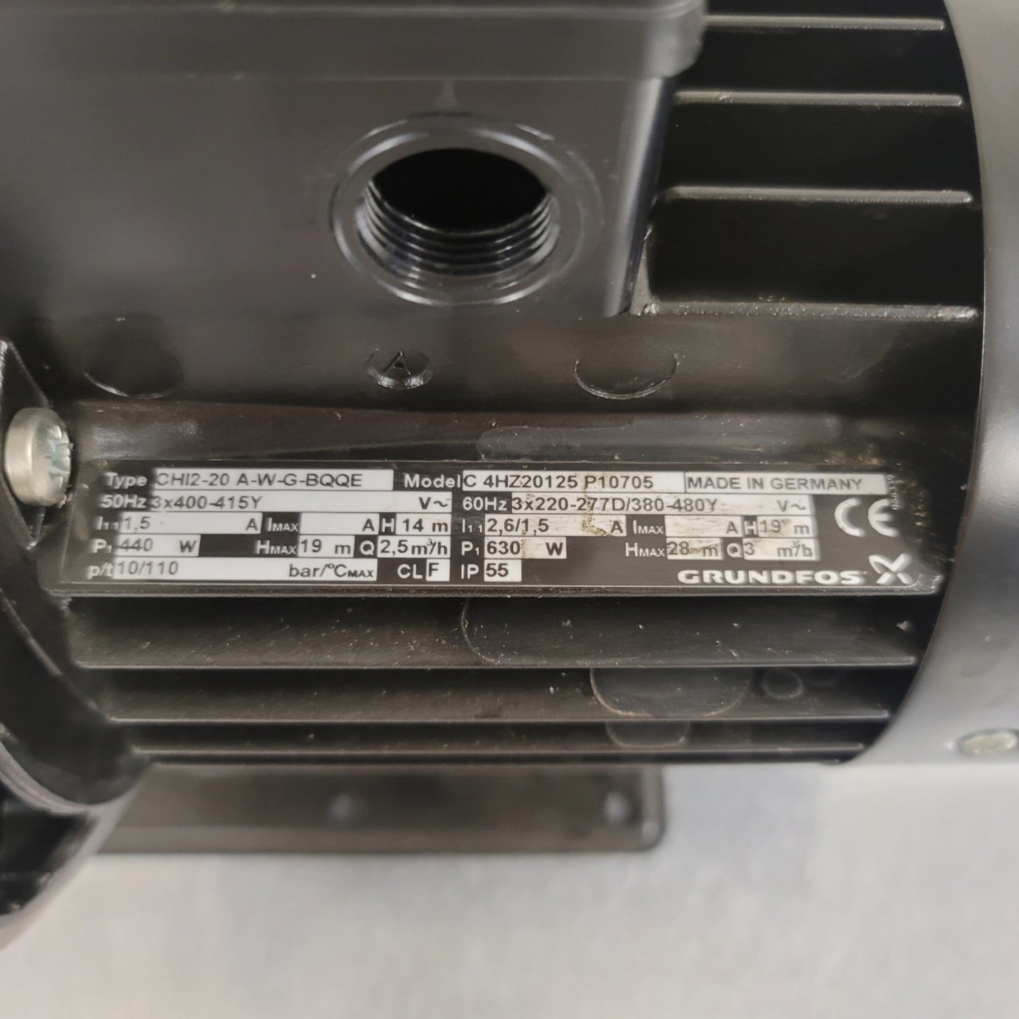 Used Grundfos CHI2-20 A-W-G-BQQE Multi-Purpose Stainless Steel Pump 220/380VAC 3-Ph