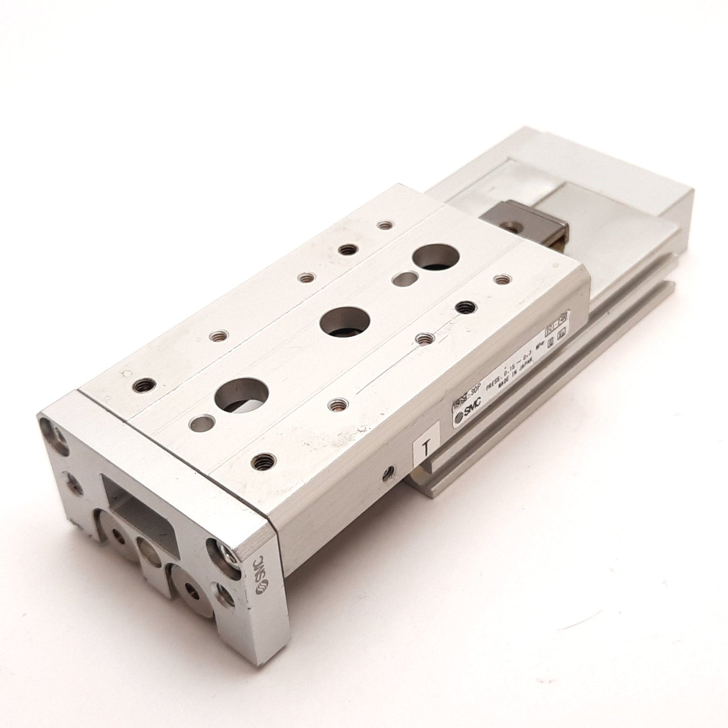 Used SMC MXS8-30P Slide Table, Bore: 8mm, Stroke: 30mm, 0.15-0.7MPa, M5x0.8