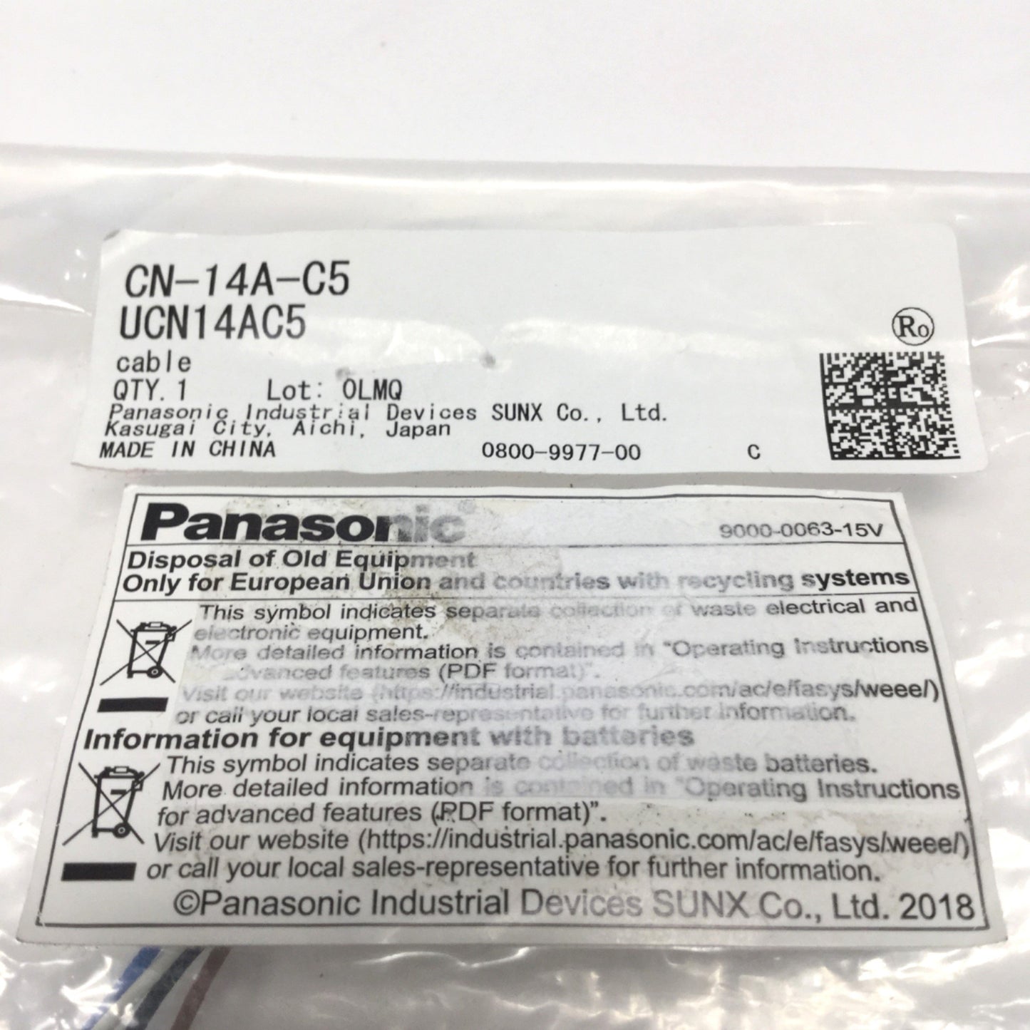 New Panasonic Sunx CN-14A-C5 Connector Attached Sensor Cable 4-pin, 5m