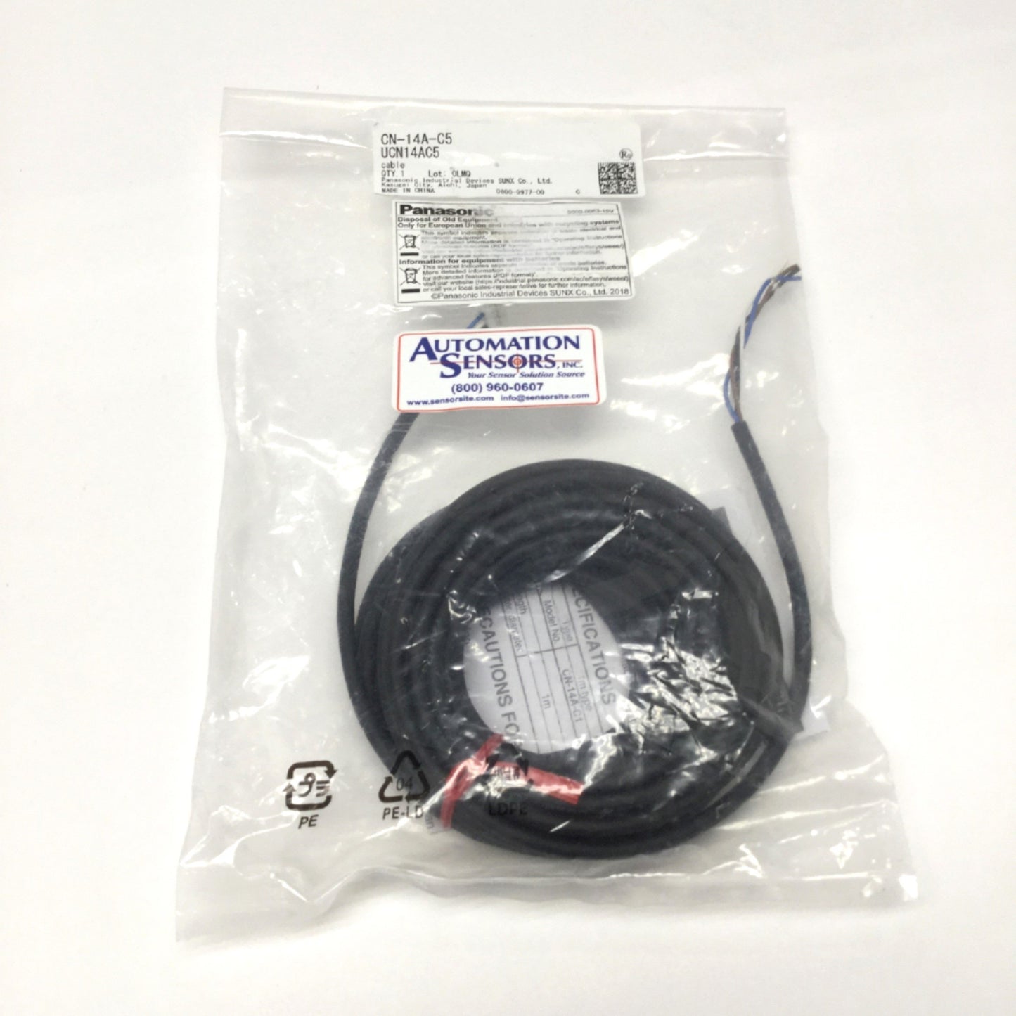 New Panasonic Sunx CN-14A-C5 Connector Attached Sensor Cable 4-pin, 5m