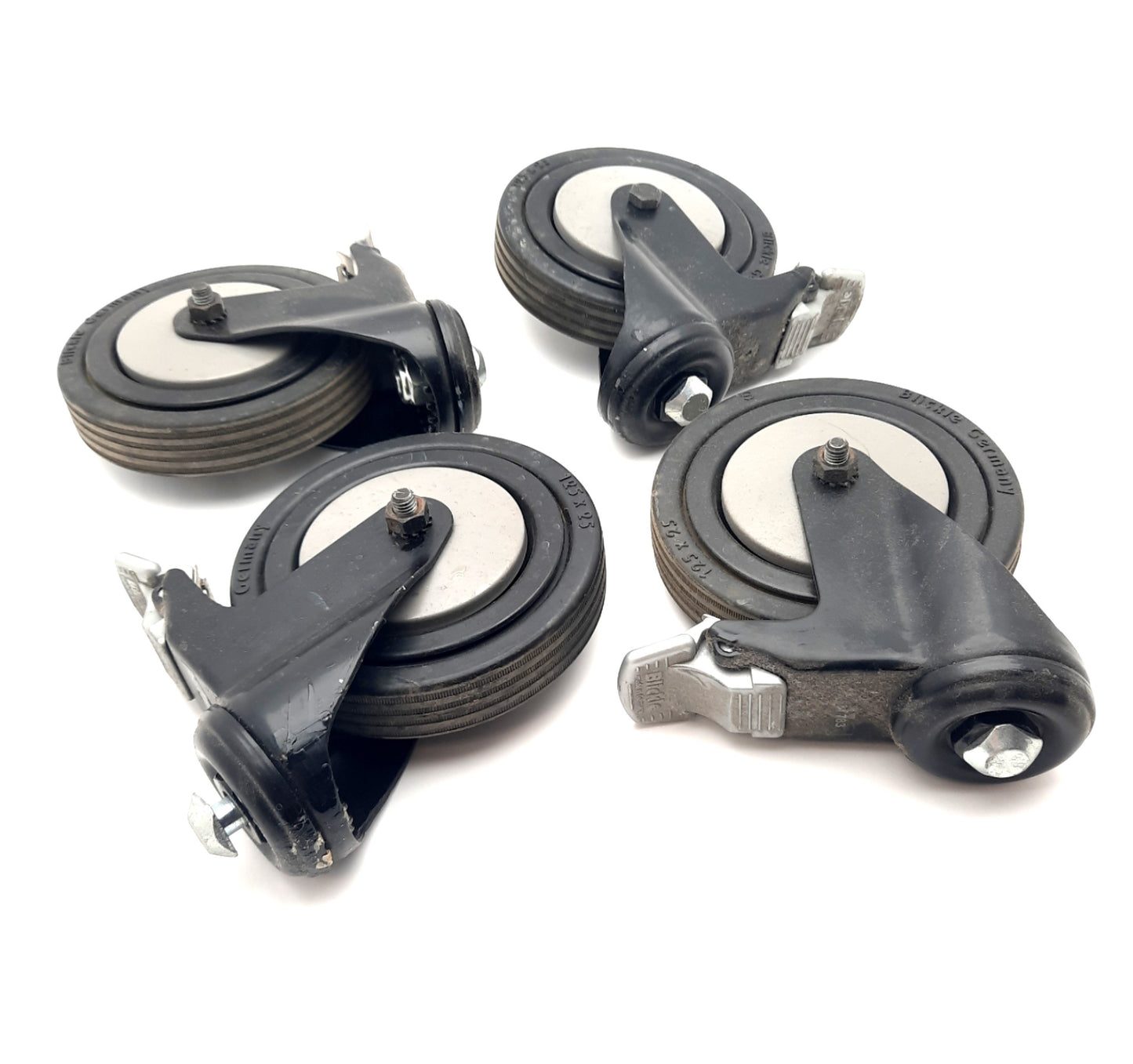 Used Set Of 4 Blickle Casters 125 x 25mm Swivel Casters With Stop-Fix Break 220Lbs