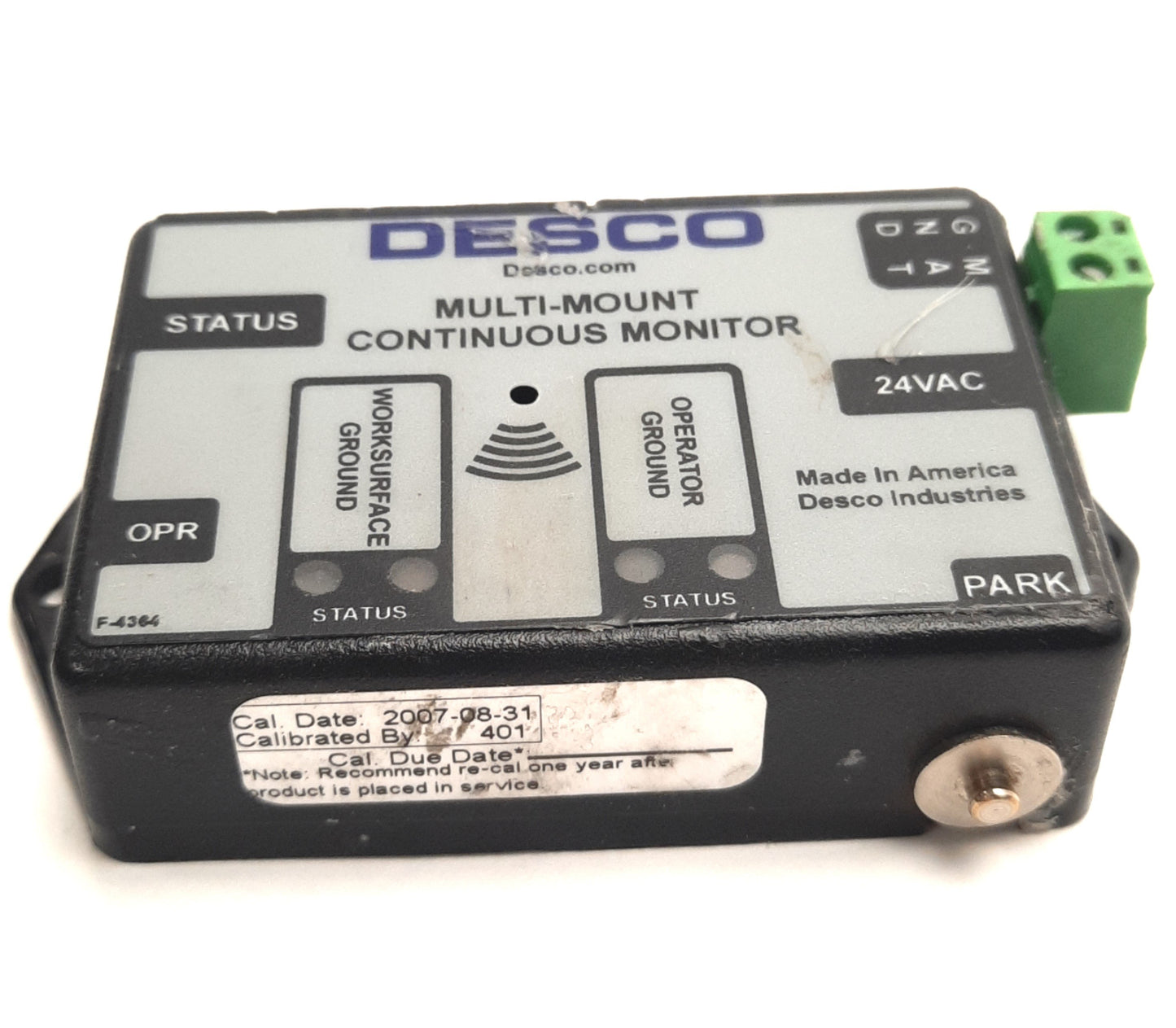 Used Desco 19226 Multi-Mount Continuous Monitor Operator 24v AC, 10 MegaOhm Range