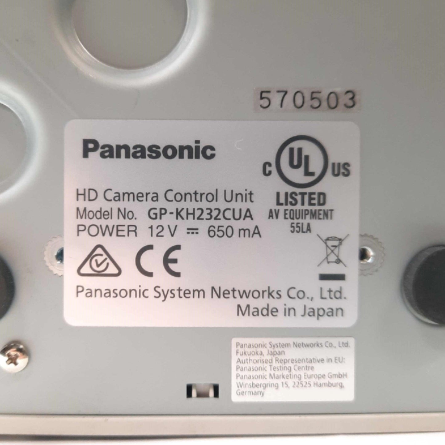 Used Panasonic GP-KH232CUA HD Camera Control Unit, 1080p, HDMI/S-Video/RGB, 12VDC