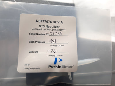 New PerkinElmer ST3-57 Microflow Avio, Optim 481kPa @ 1.0L/Min 0.1 mL/min 3.0 mL/min