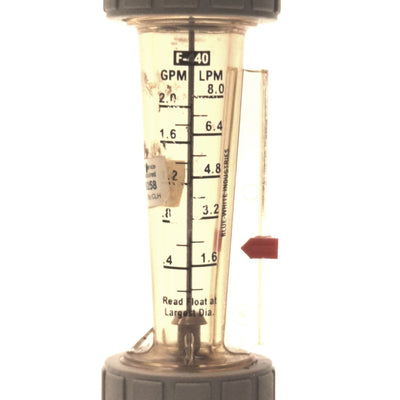 Used Blue-White F-44376LE-6 Flow Meter 3/8" NPT, 0.2 - 2 GPM, 0.8 - 8 LPM Panel Mount