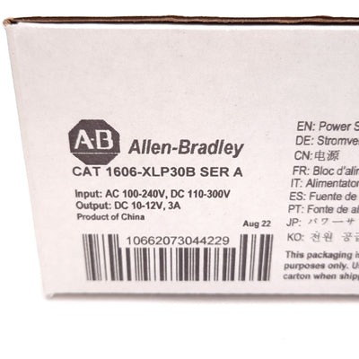 New Allen Bradley 1606-XLP30B Power Supply, In: 100-240VAC 110-300VDC, Out: 10-12VDC