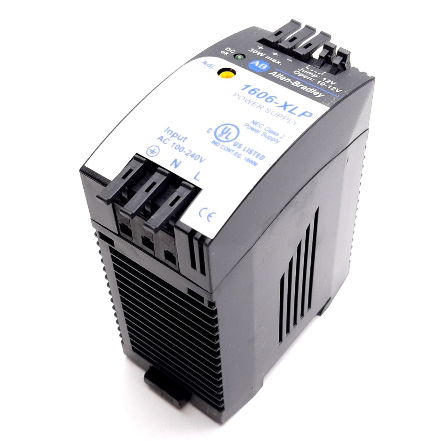 New Allen Bradley 1606-XLP30B Power Supply, In: 100-240VAC 110-300VDC, Out: 10-12VDC