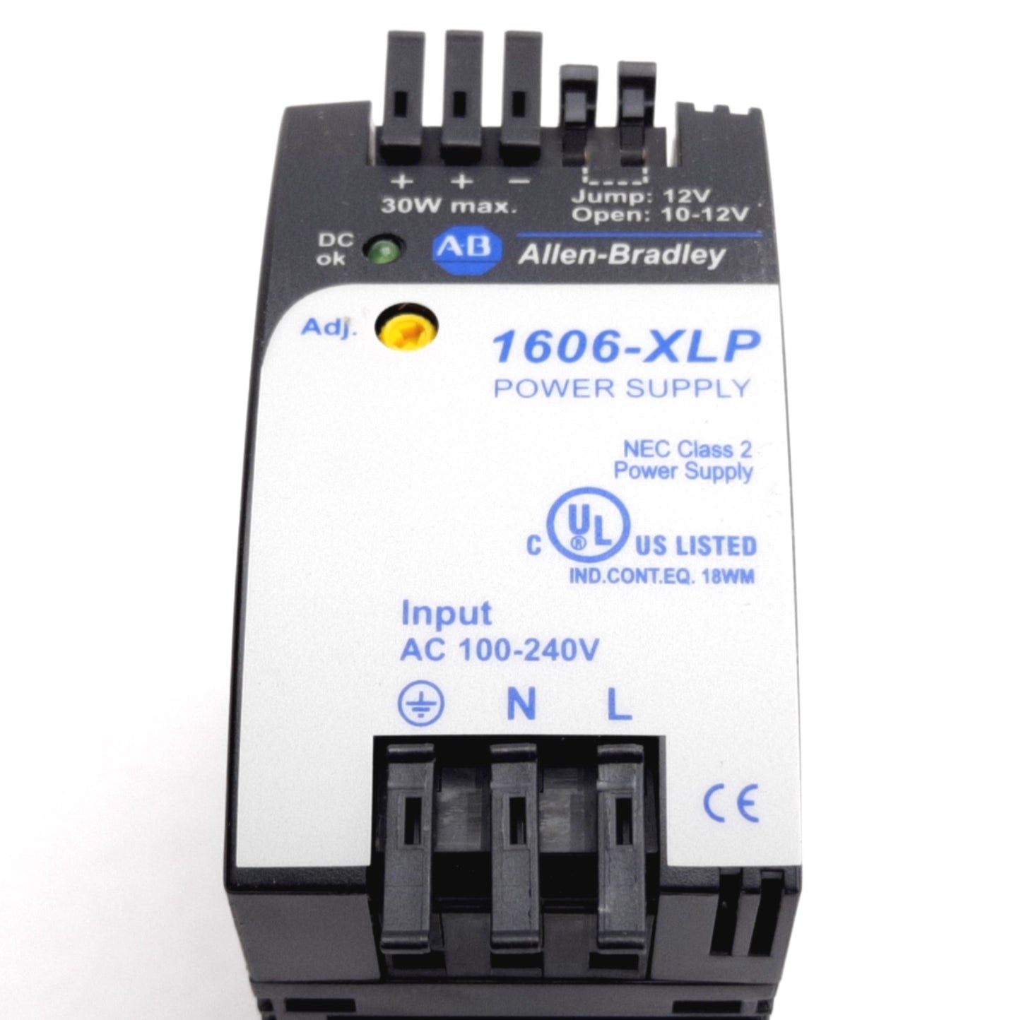 New Allen Bradley 1606-XLP30B Power Supply, In: 100-240VAC 110-300VDC, Out: 10-12VDC