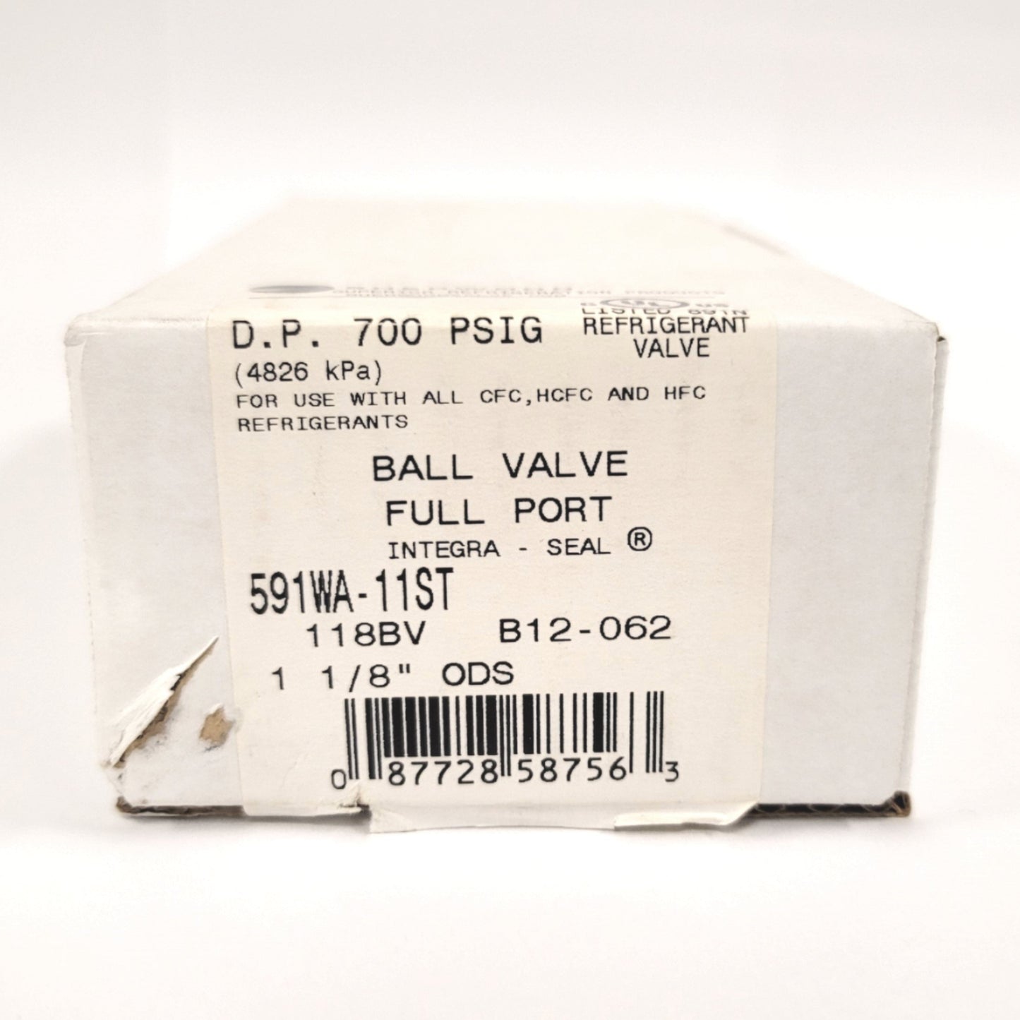 New Sherwood 591WA-11ST Refrigerant Shutoff Ball Valve 1-1/8" ODS, 62Cv, 700psi